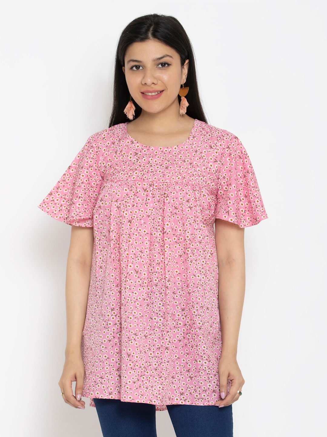 

EZIS FASHION Pink & White Printed Tunic