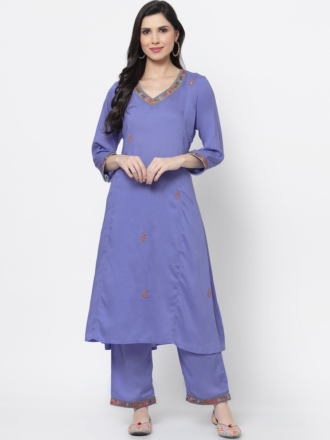 

DART STUDIO Women Blue & mercury Ethnic Motifs Embroidered Gotta Patti Kurta