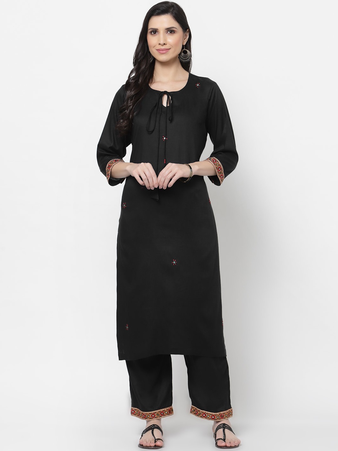 

DART STUDIO Women Black Yoke Design Keyhole Neck Flared Sleeves Kurta