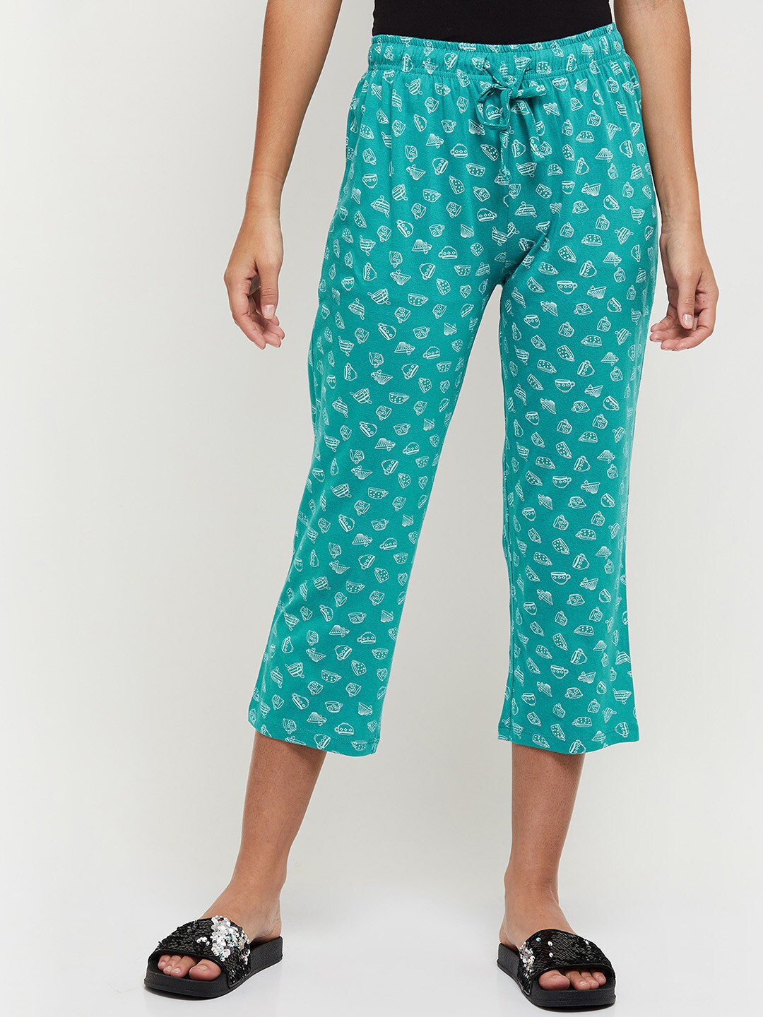

max Women Teal Blue Printed Pure Cotton Lounge Pants