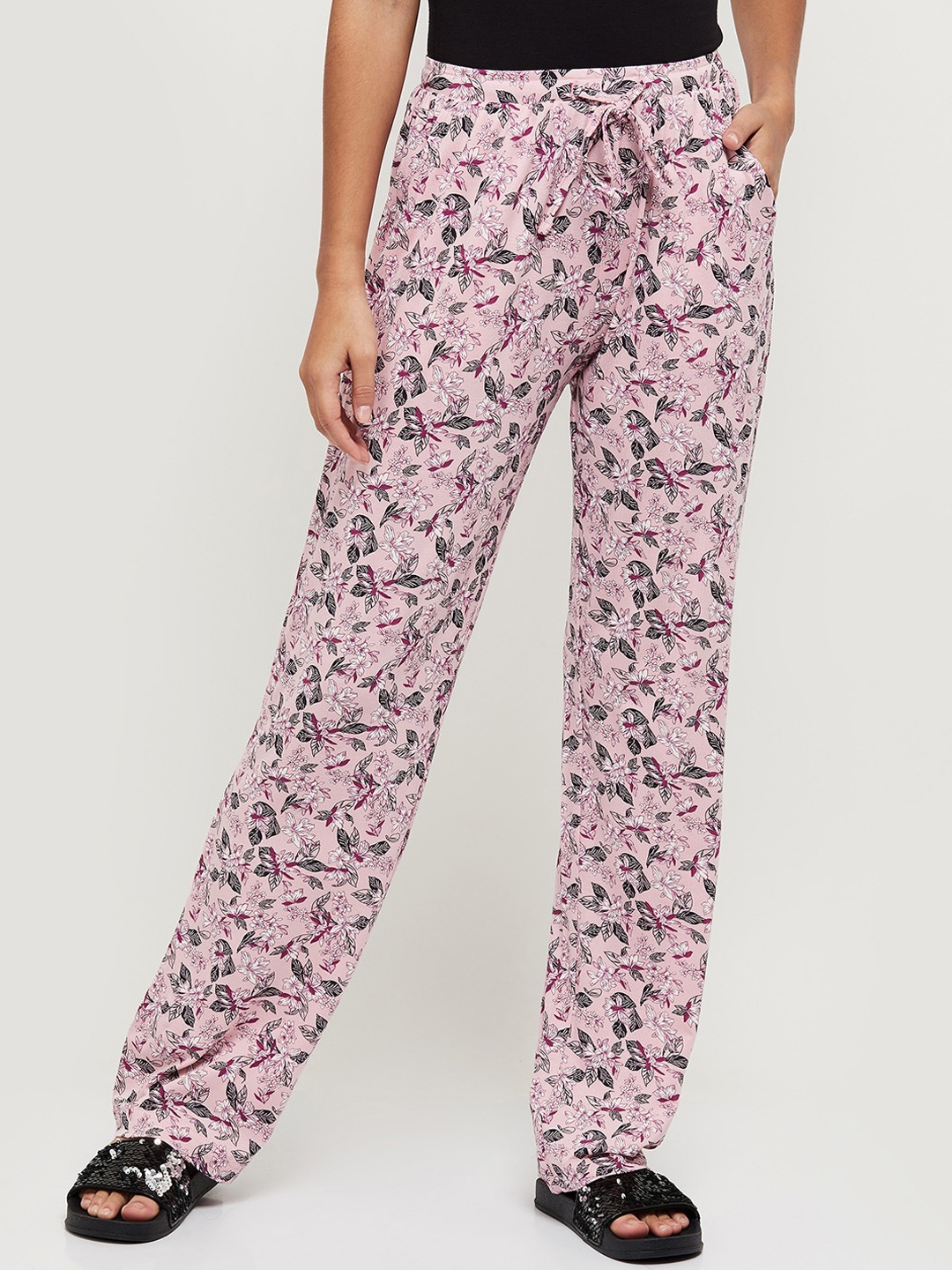 

max Women Pink & Black Printed Cotton Lounge Pant