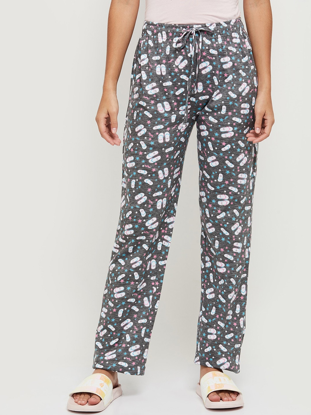 

max Women Grey Printed Pure Cotton Lounge Pants