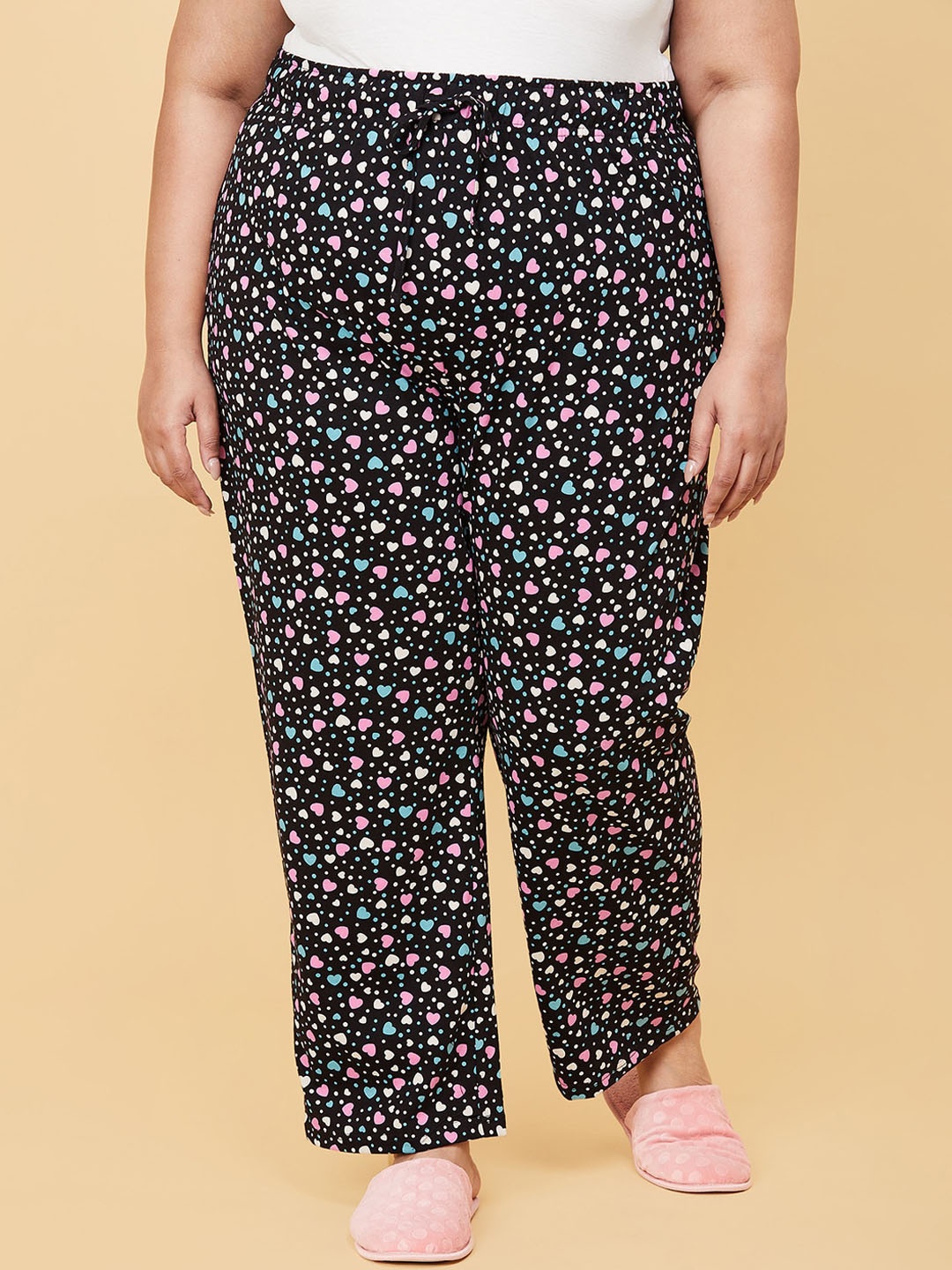 

max Women Plus Size Black Printed Pure Cotton Lounge Pants