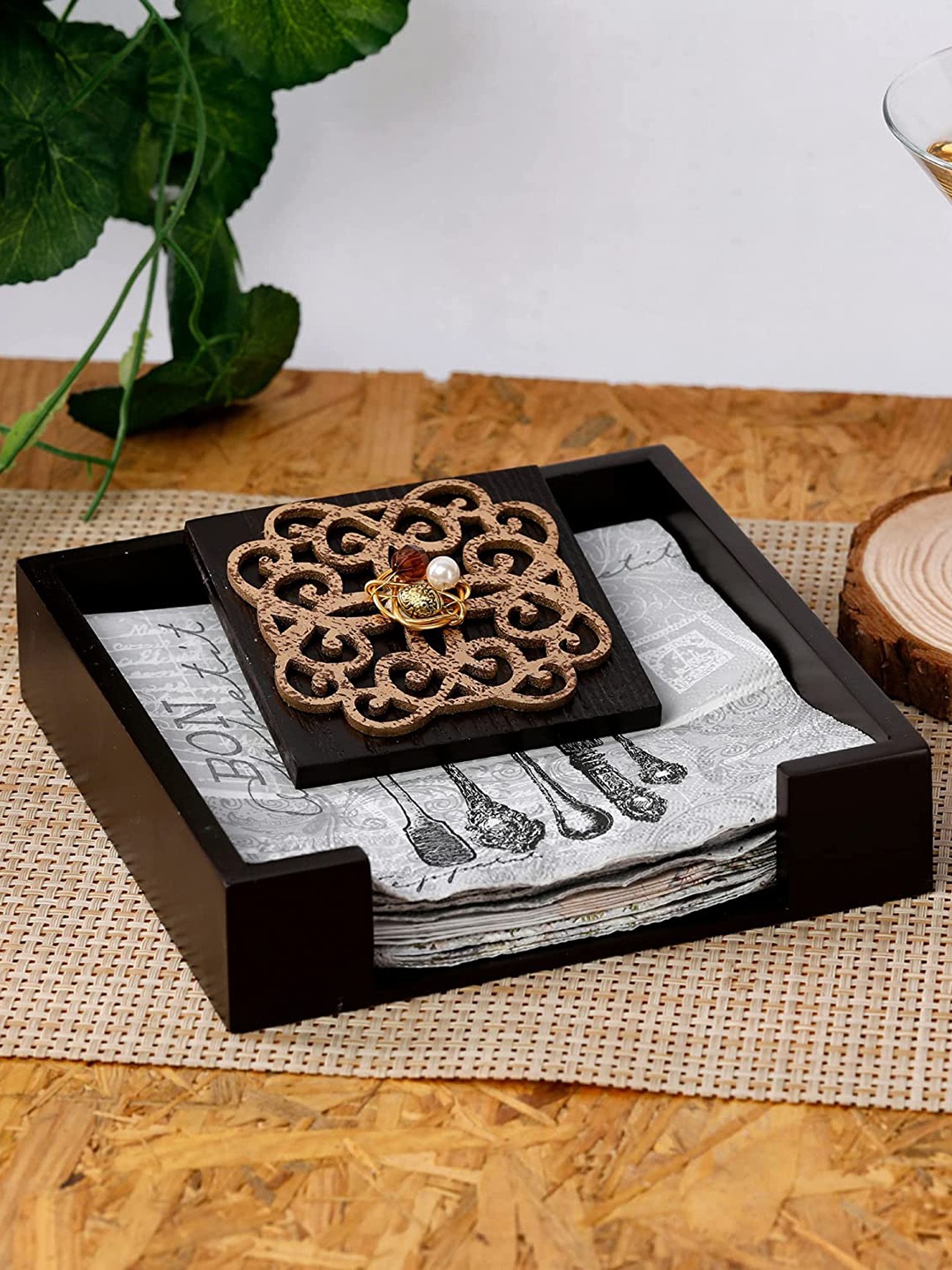 

COCKTAIL Brown Textured Wooden Tissue Box Holder