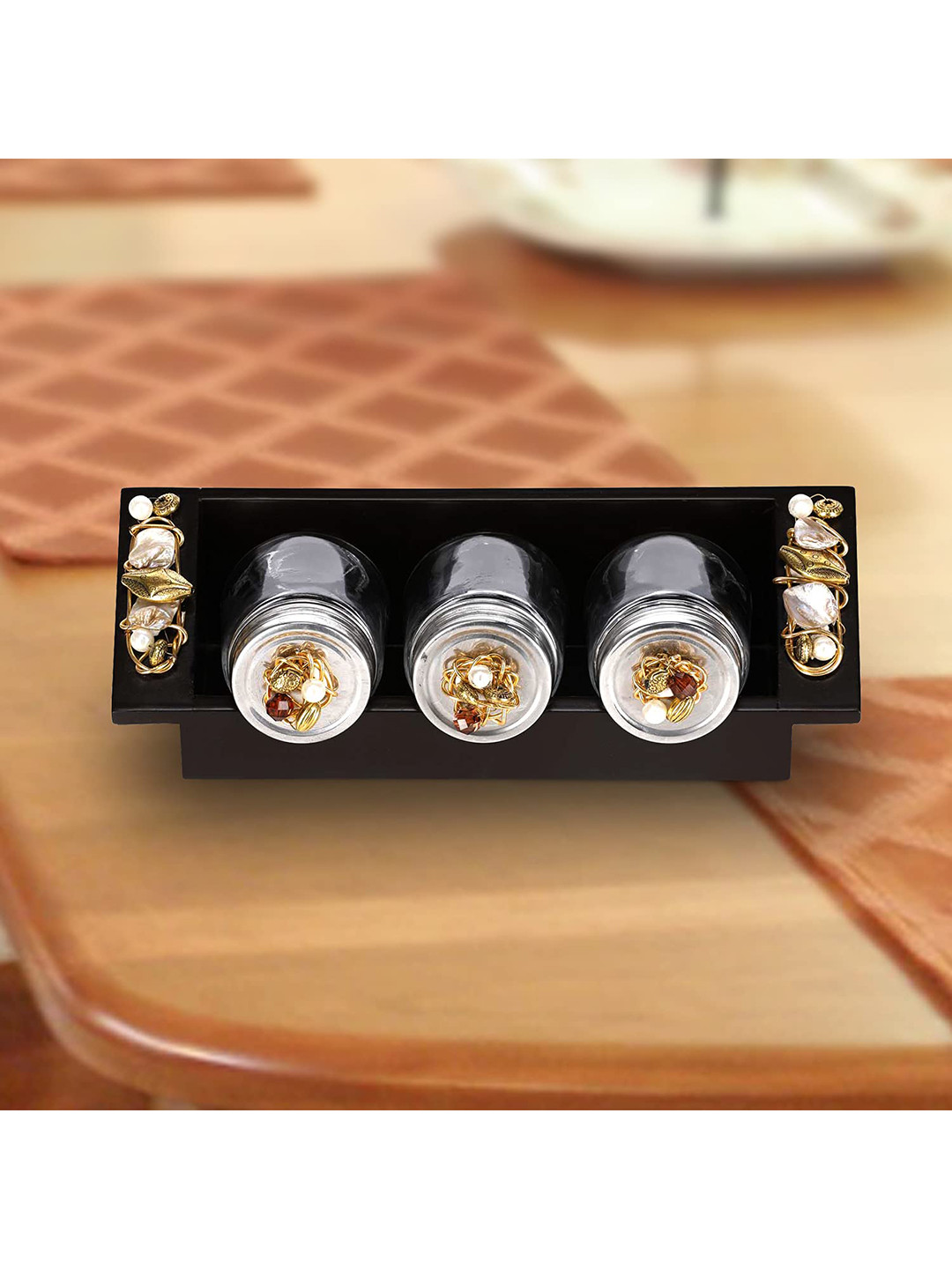 

COCKTAIL Brown Set of 3 Glass Jars with Tray