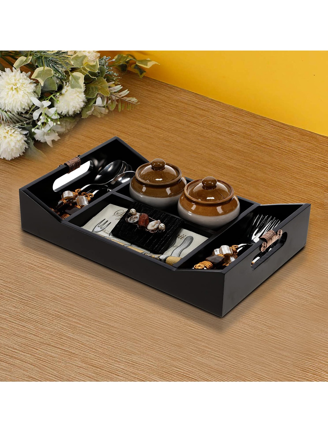 

COCKTAIL Coffee Brown Wooden MDF Achaar Cutlery Holder Tray