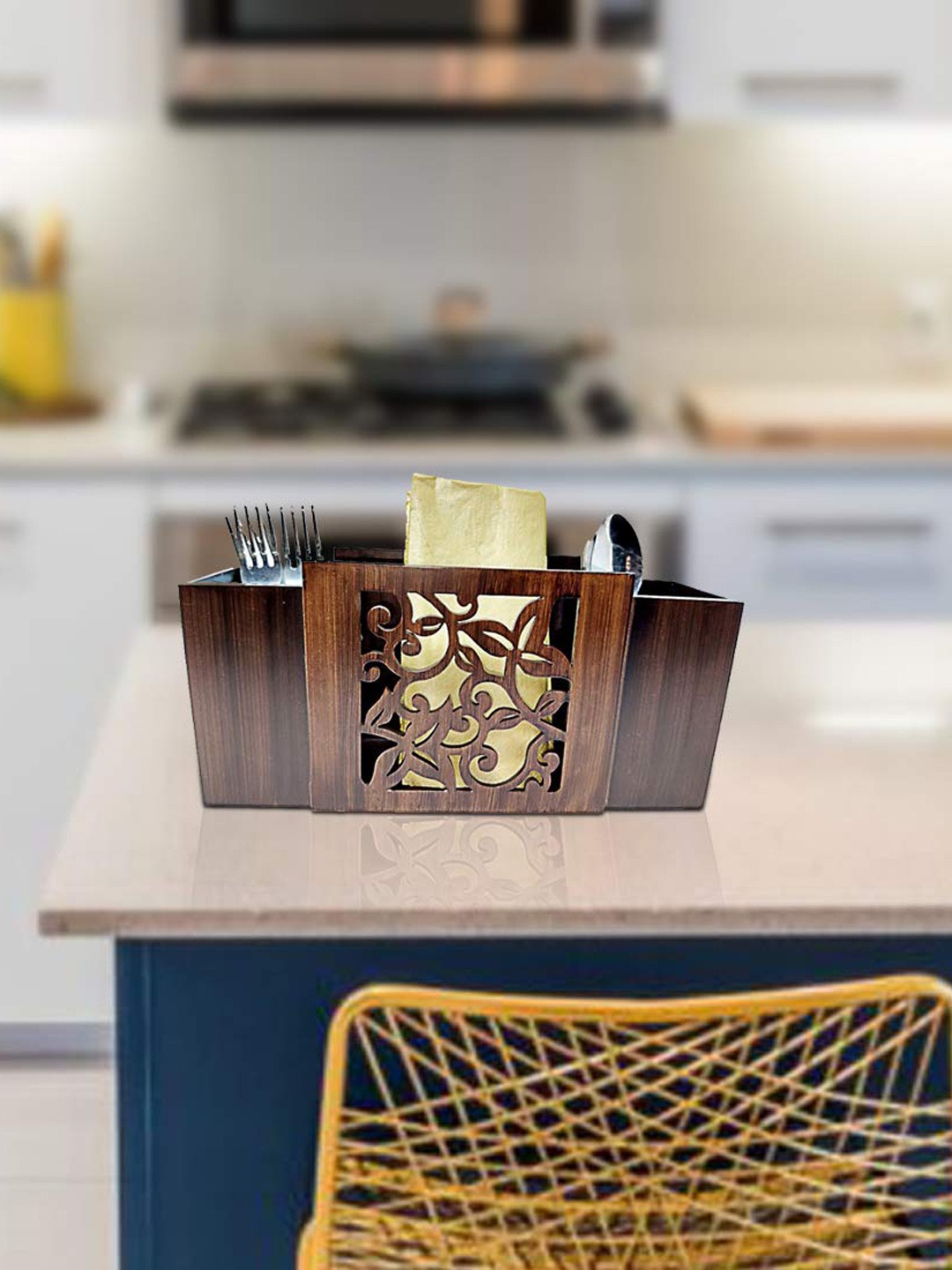 

COCKTAIL Brow Wooden MDF Cutlery Holder With Three Sections, Brown