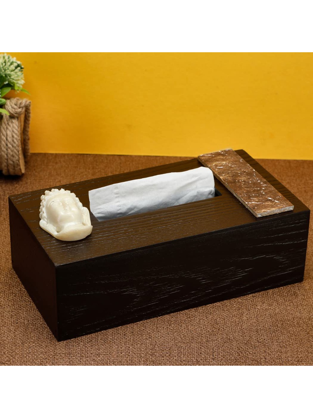 

COCKTAIL Brown Solid Wooden Tissue Box