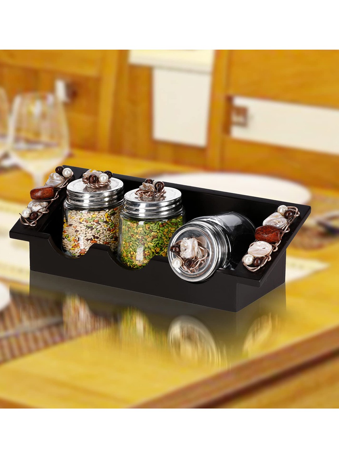 

COCKTAIL Brown Set of 3 Glass Jars With Stand