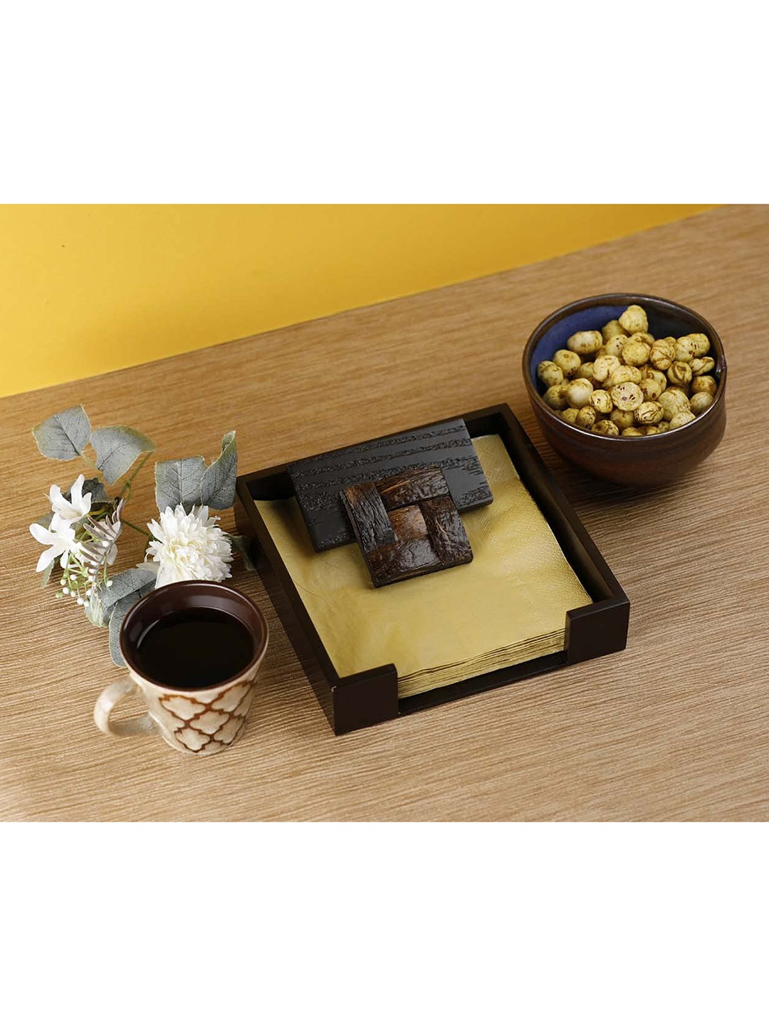 

COCKTAIL Coffee Brown Solid Wooden MDF Flat Napkin Holder
