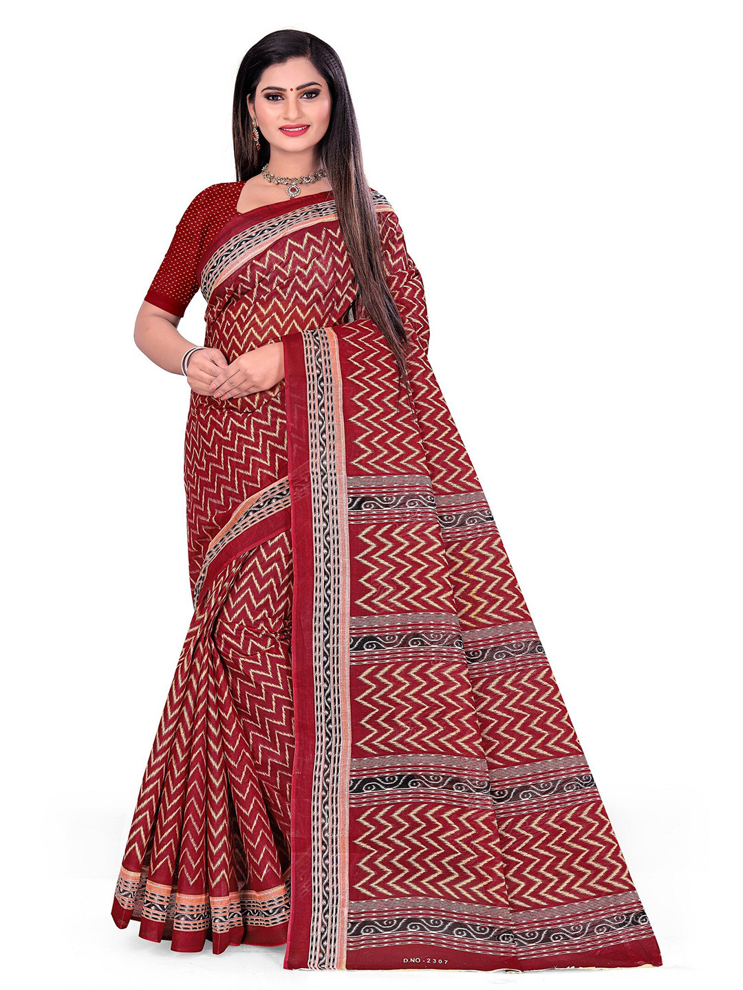 

SHANVIKA Maroon & Black Pure Cotton Block Print Saree