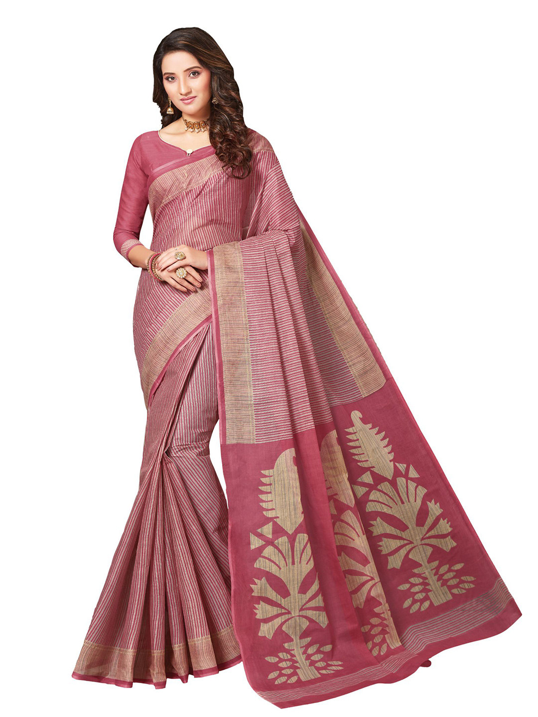 

SHANVIKA Women Pure Cotton Traditional Printed Saree with Blouse Piece, Pink