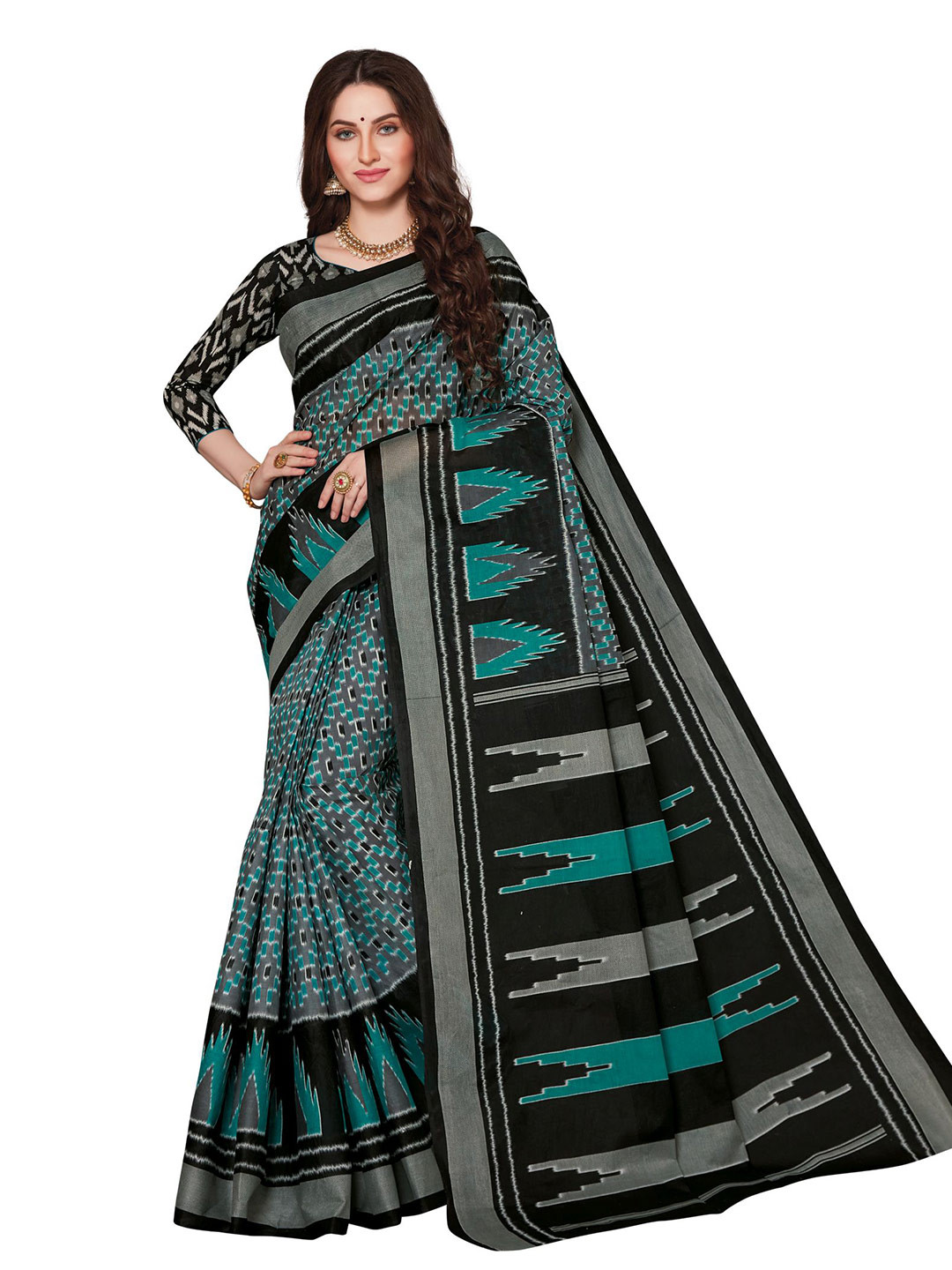 

SHANVIKA Black & Grey Pure Cotton Ikat Saree