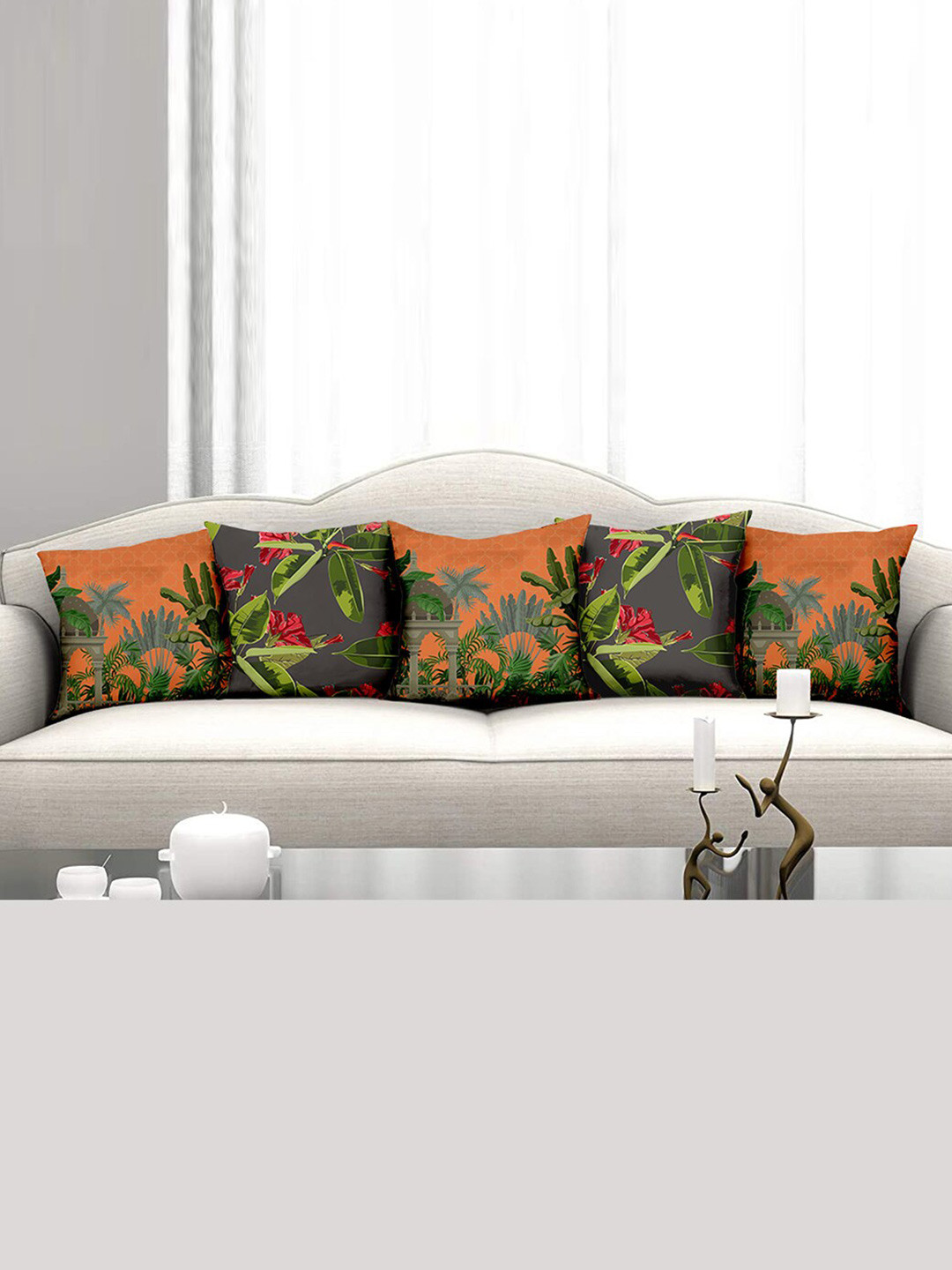 

homewards Green & Red Set of 5 Geometric Satin Square Cushion Covers
