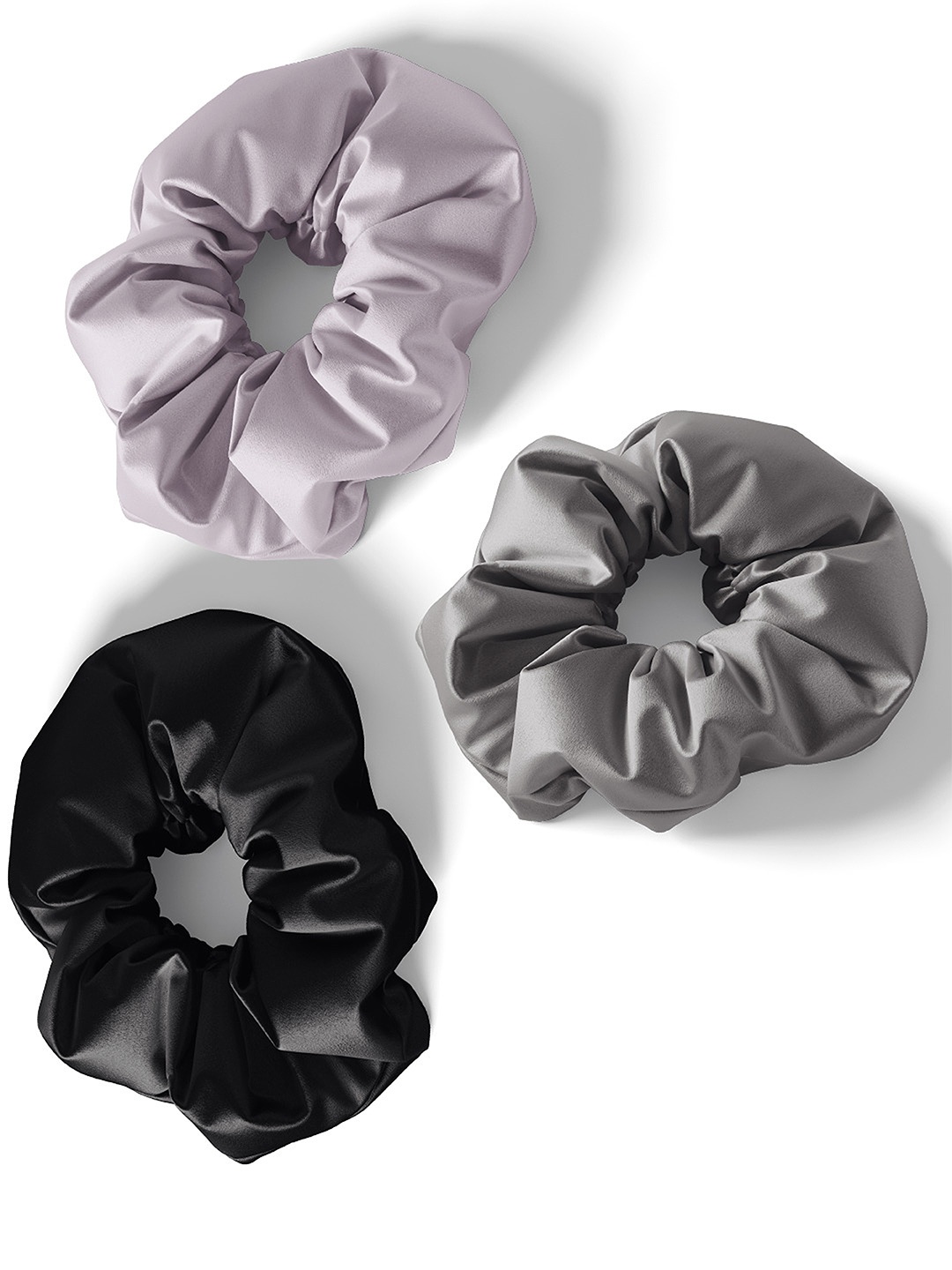 

Mueras Women Grey & Black Set of 3 Solid Silk Satin Scrunchie