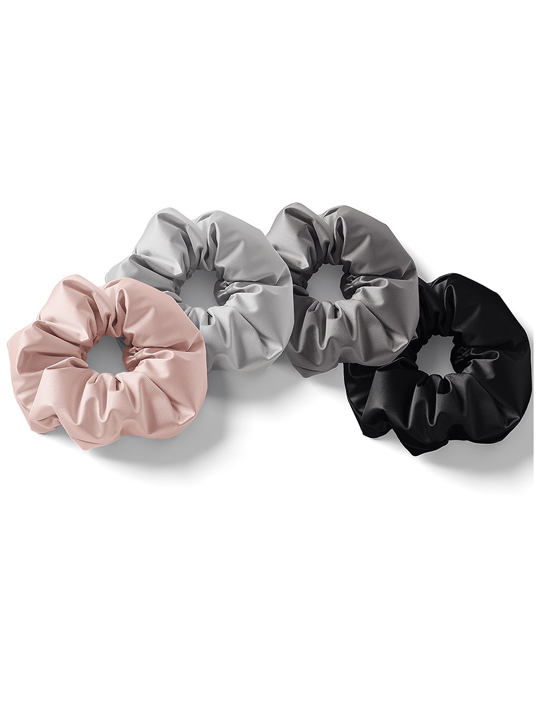 

Mueras Women Grey & Black Set of 4 Solid Silk Satin Scrunchie