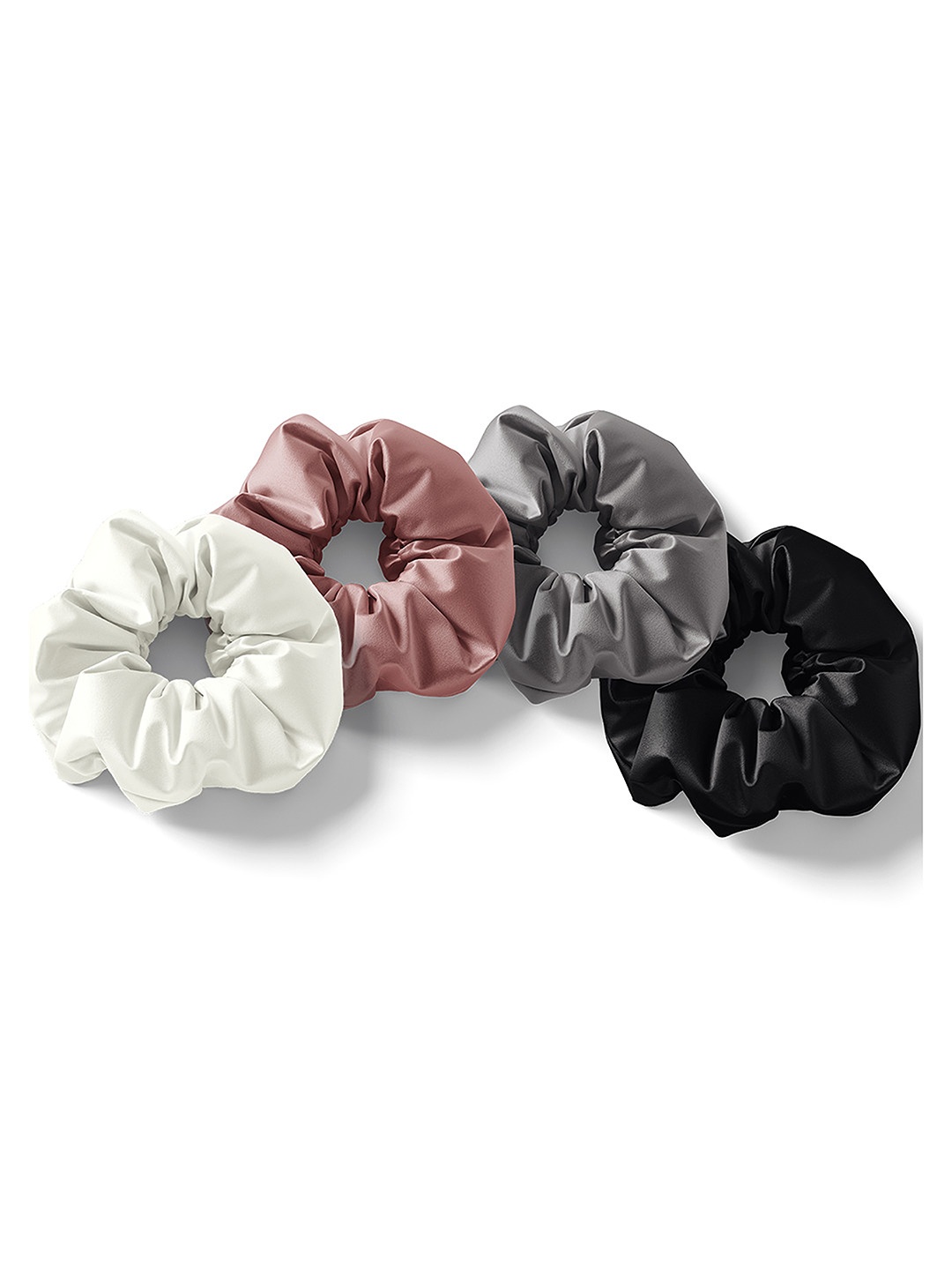 

Mueras Women White & Black Set of 4 Solid Silk Satin Scrunchie