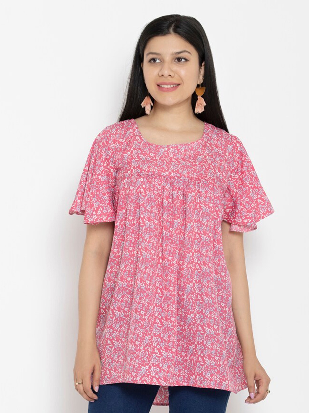 

EZIS FASHION Pink & White Printed Tunic