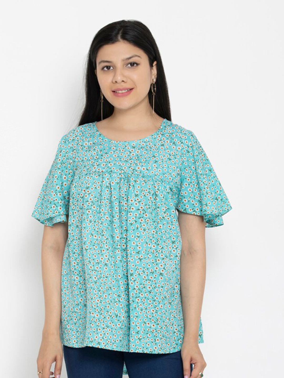 

EZIS FASHION Turquoise Blue & Red Printed Tunic
