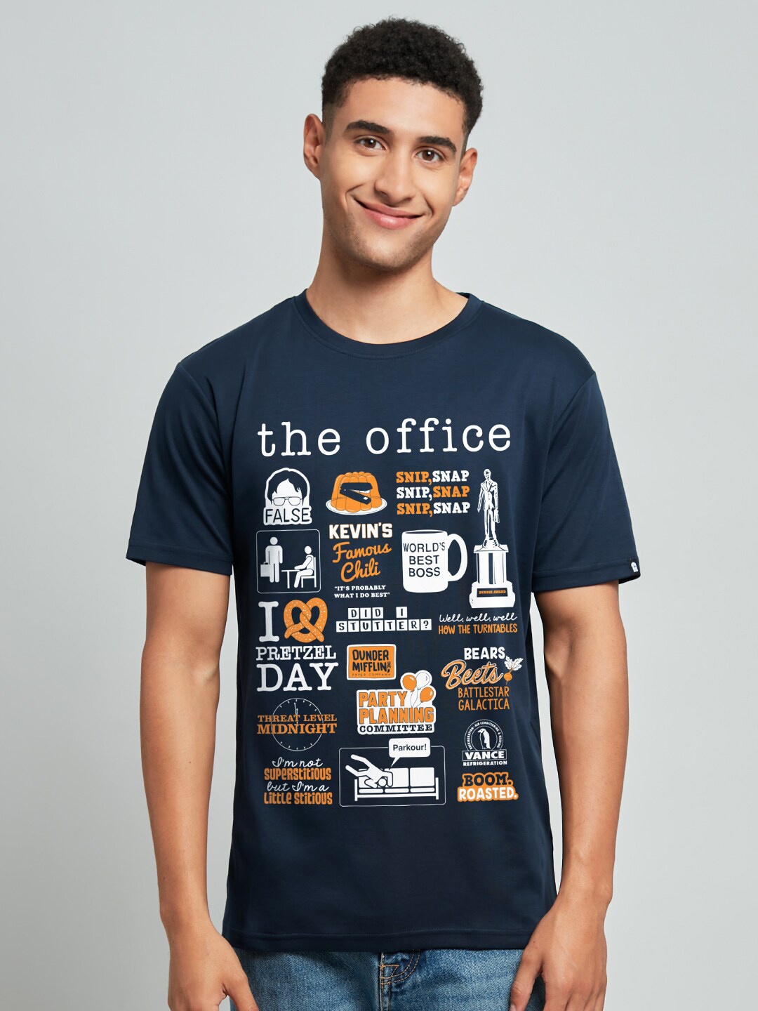 The Souled Store Men Blue Typography Printed Raw Edge T-shirt