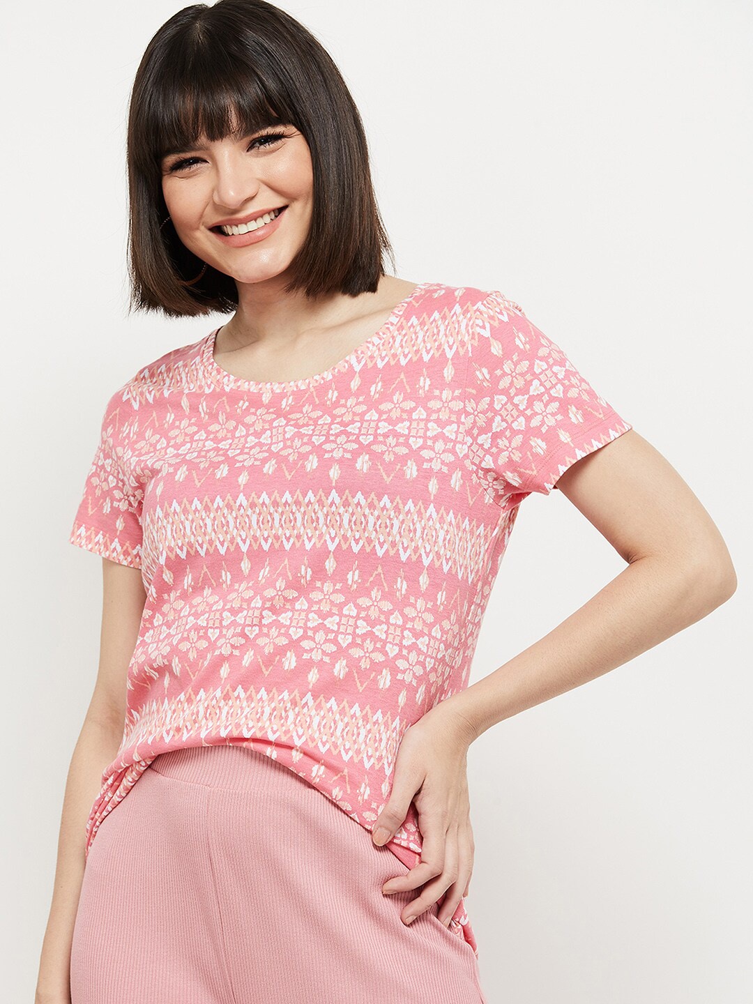 

max Women Coral Printed Pure Cotton T-shirt