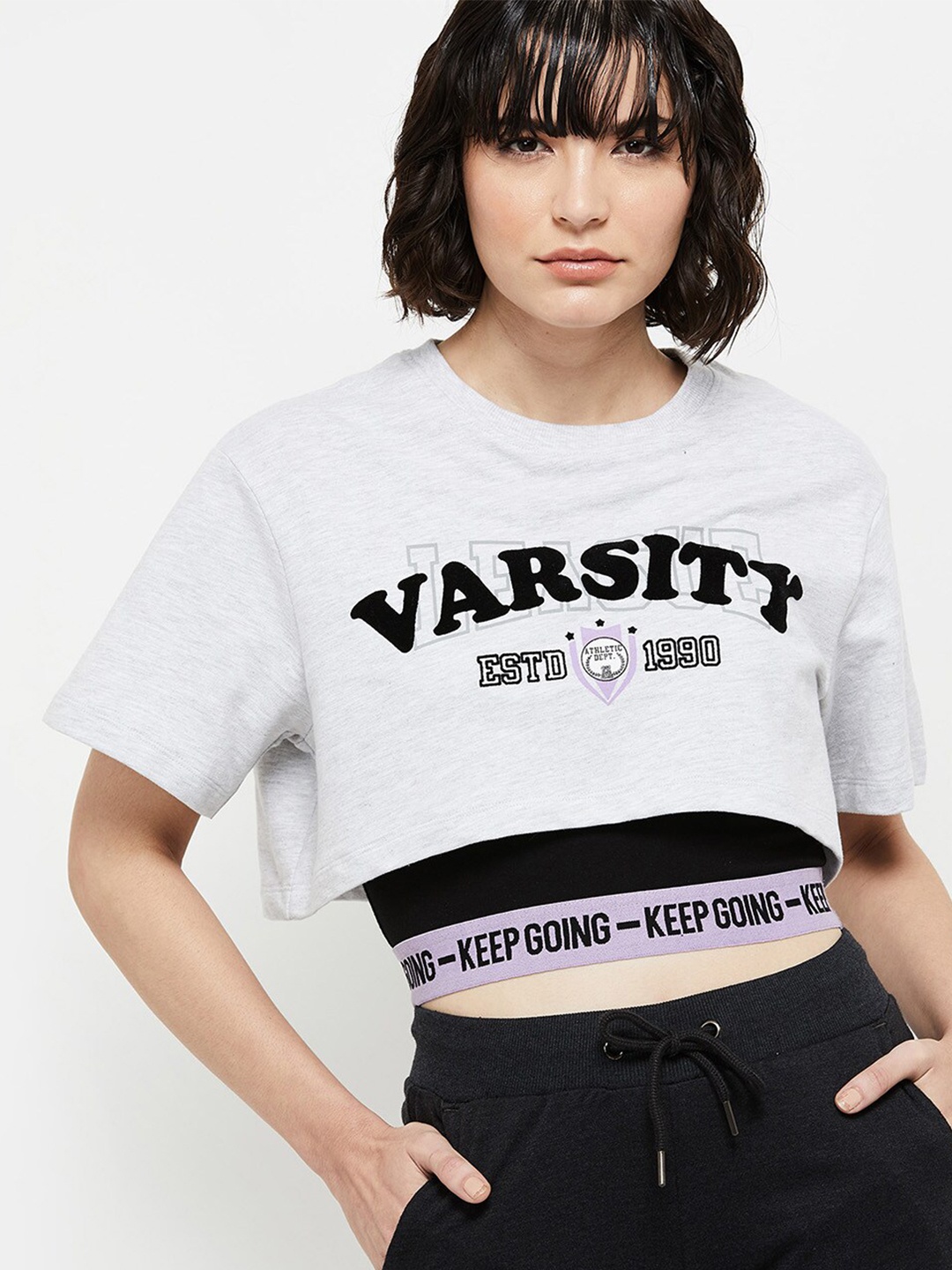 

max Women Off White Typography Printed Raw Edge T-shirt