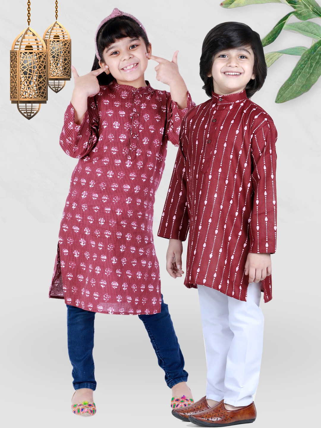 

BownBee Boys Maroon Printed Pure Cotton Kurta With Pyjamas