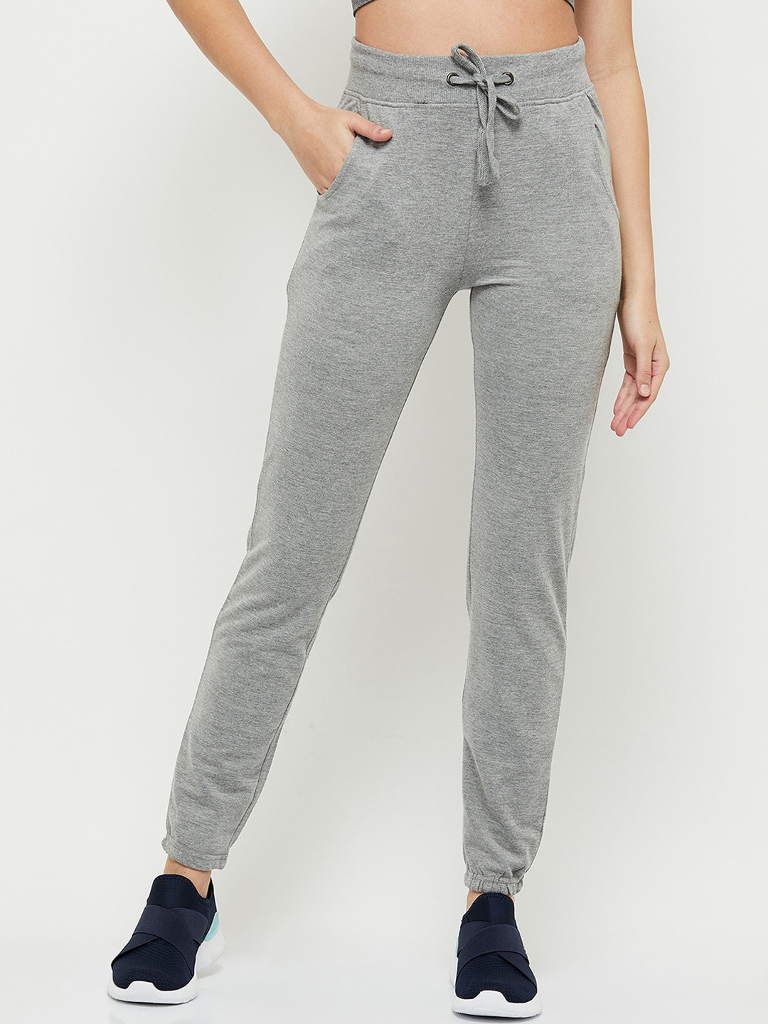 

max Women Grey Melange Solid Cotton Joggers