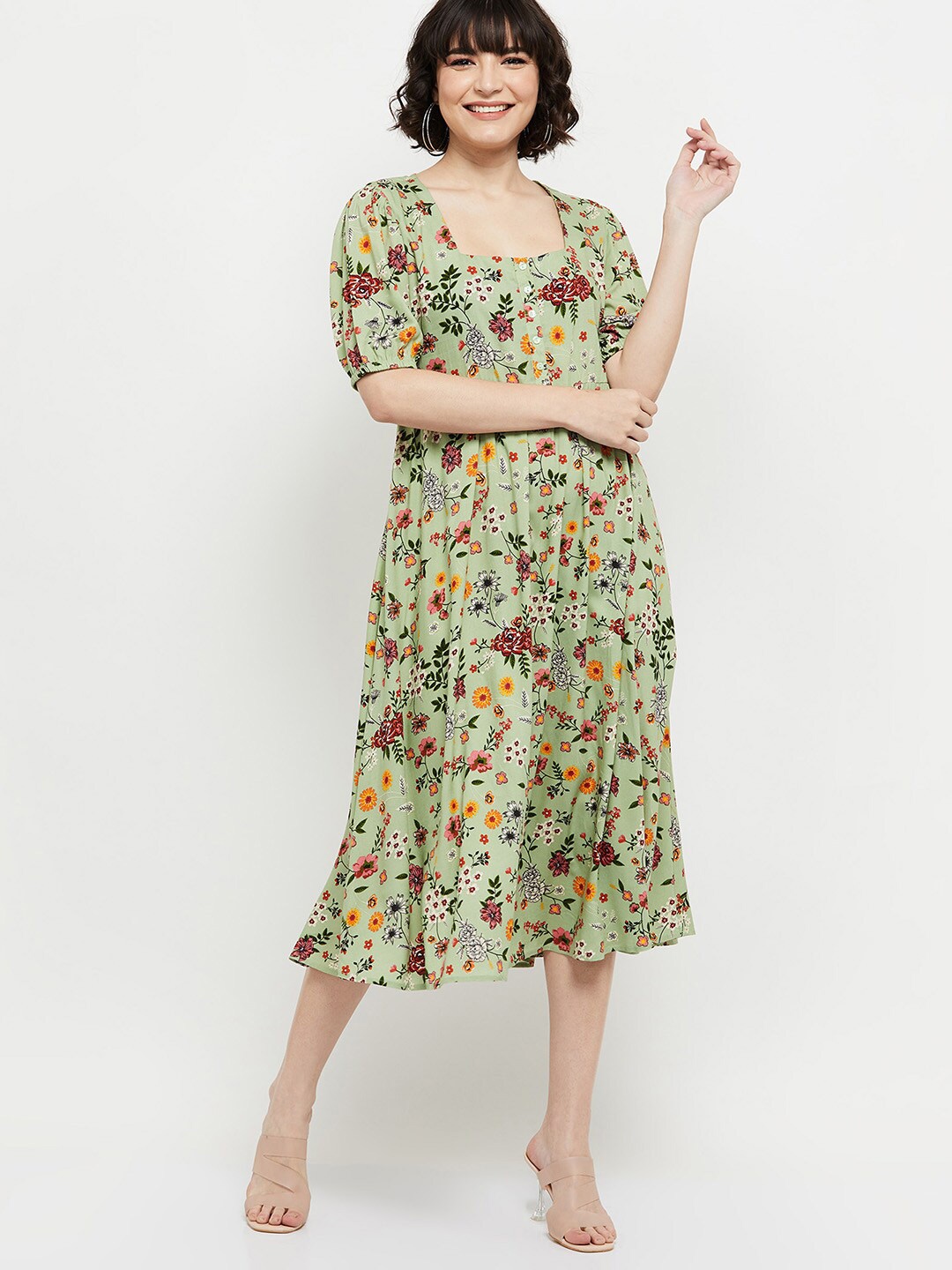 

max Green Floral Midi Dress