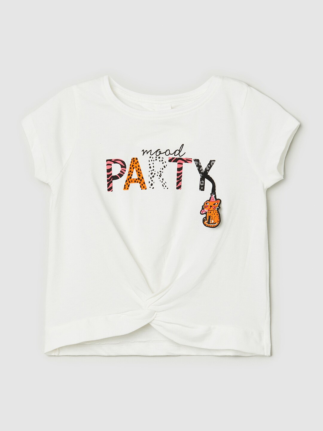 

max Girls Beige Typography Printed Applique T-shirt