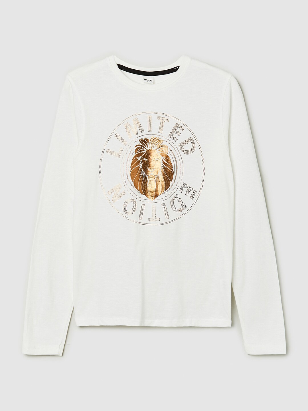 

max Boys White Printed Applique T-shirt