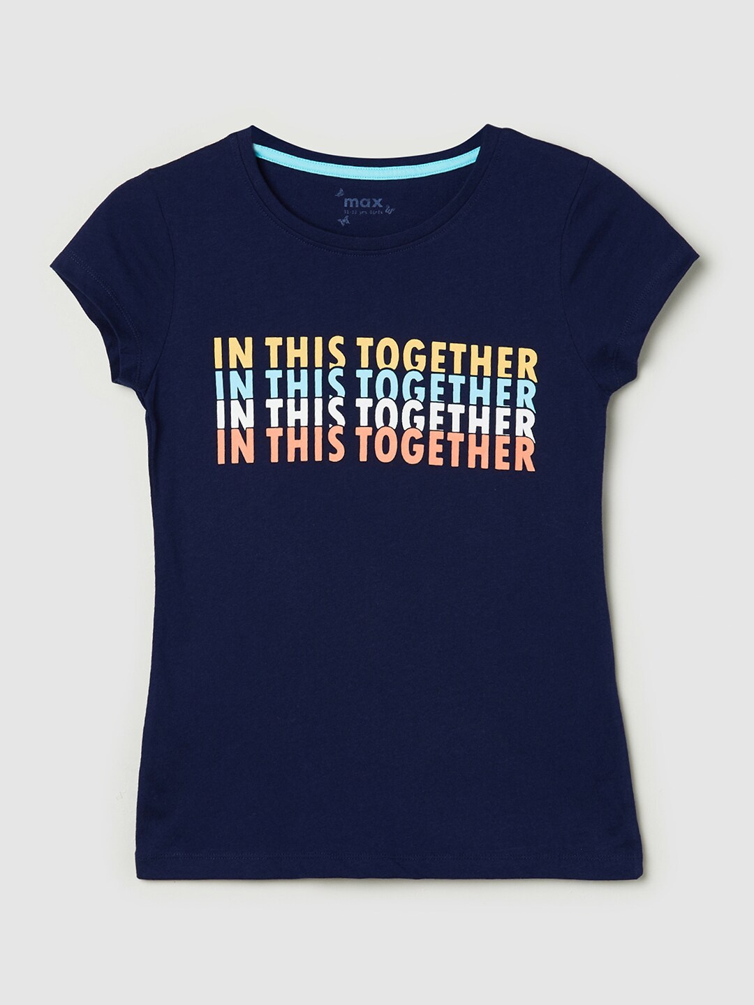 

max Girls Navy Blue Printed Applique T-shirt