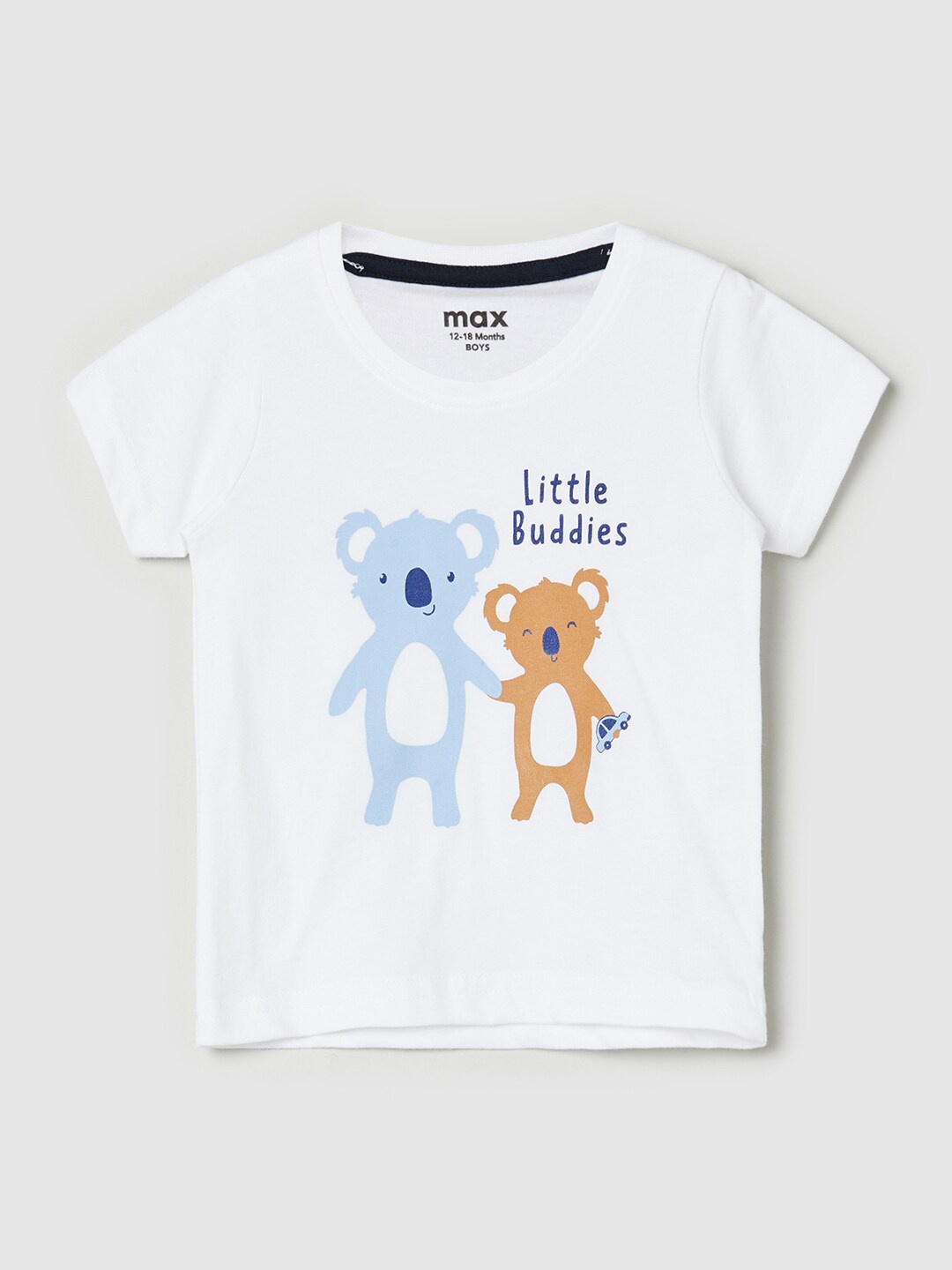 

max Boys White Typography Printed V-Neck Applique T-shirt