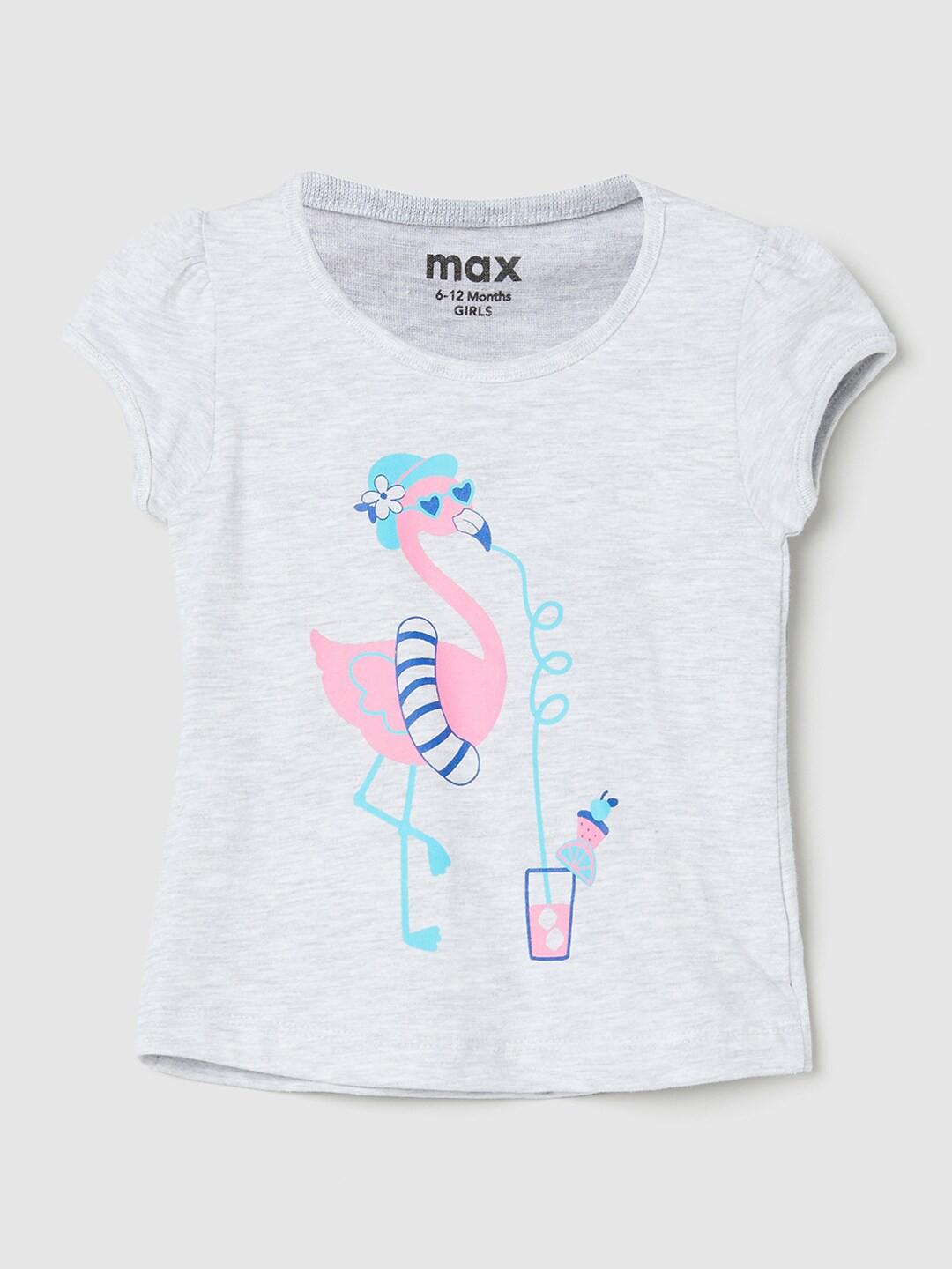 

max Girls Grey Printed T-shirt