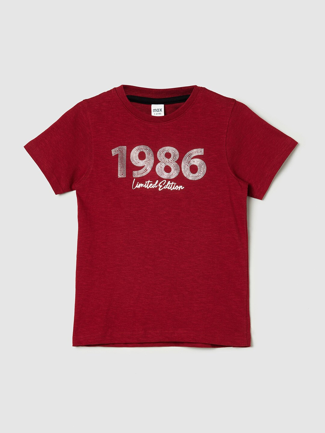 

max Boys Red Typography Printed Applique T-shirt