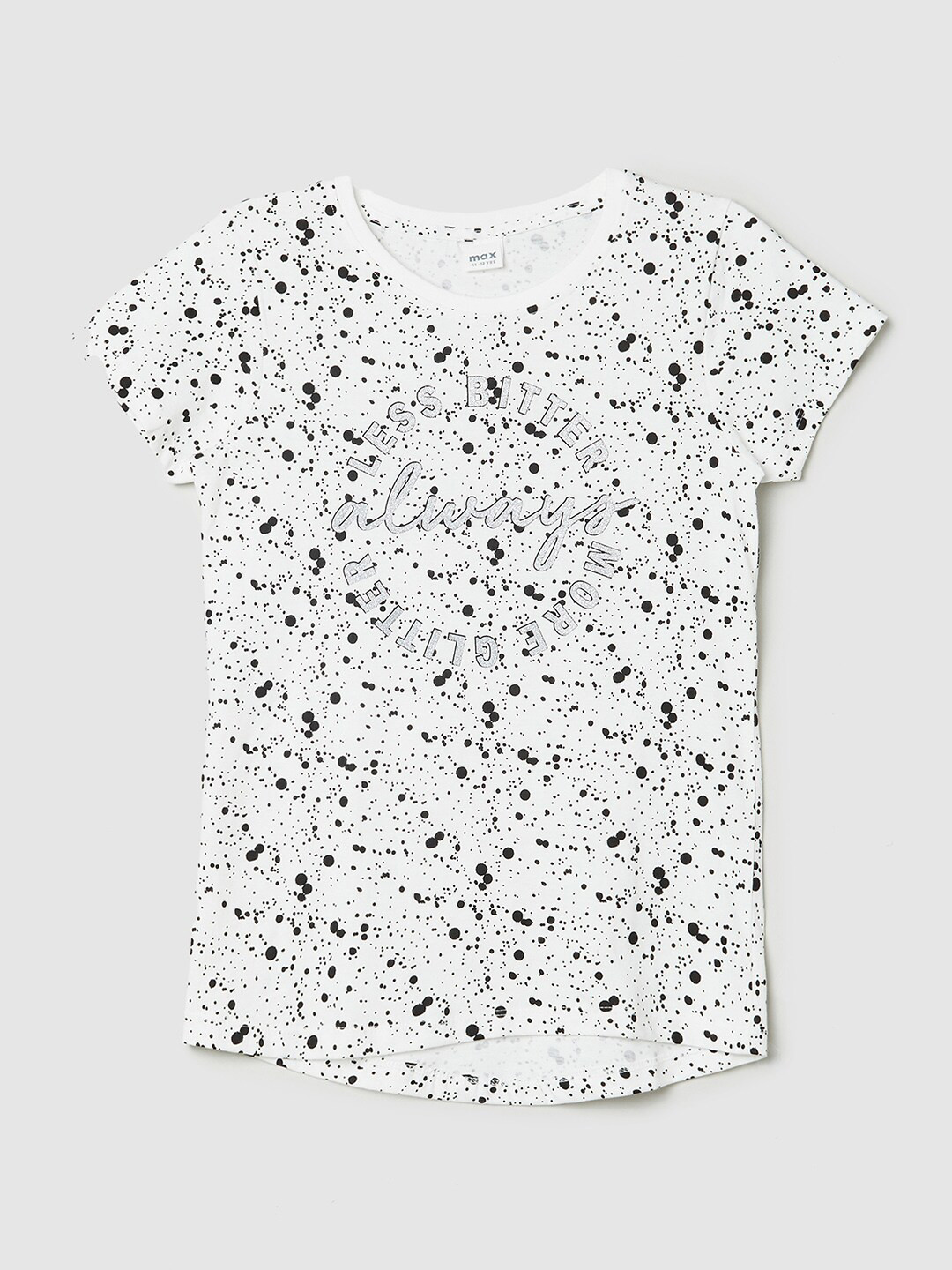 

max Girls Off White Printed Monochrome Raw Edge T-shirt