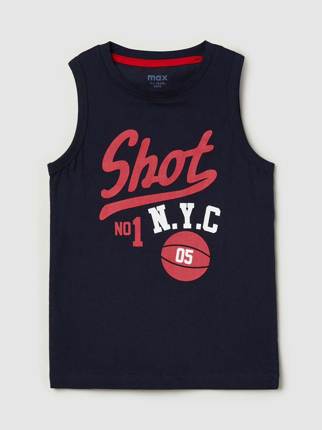 max Boys Navy Blue Typography Printed Applique T-shirt