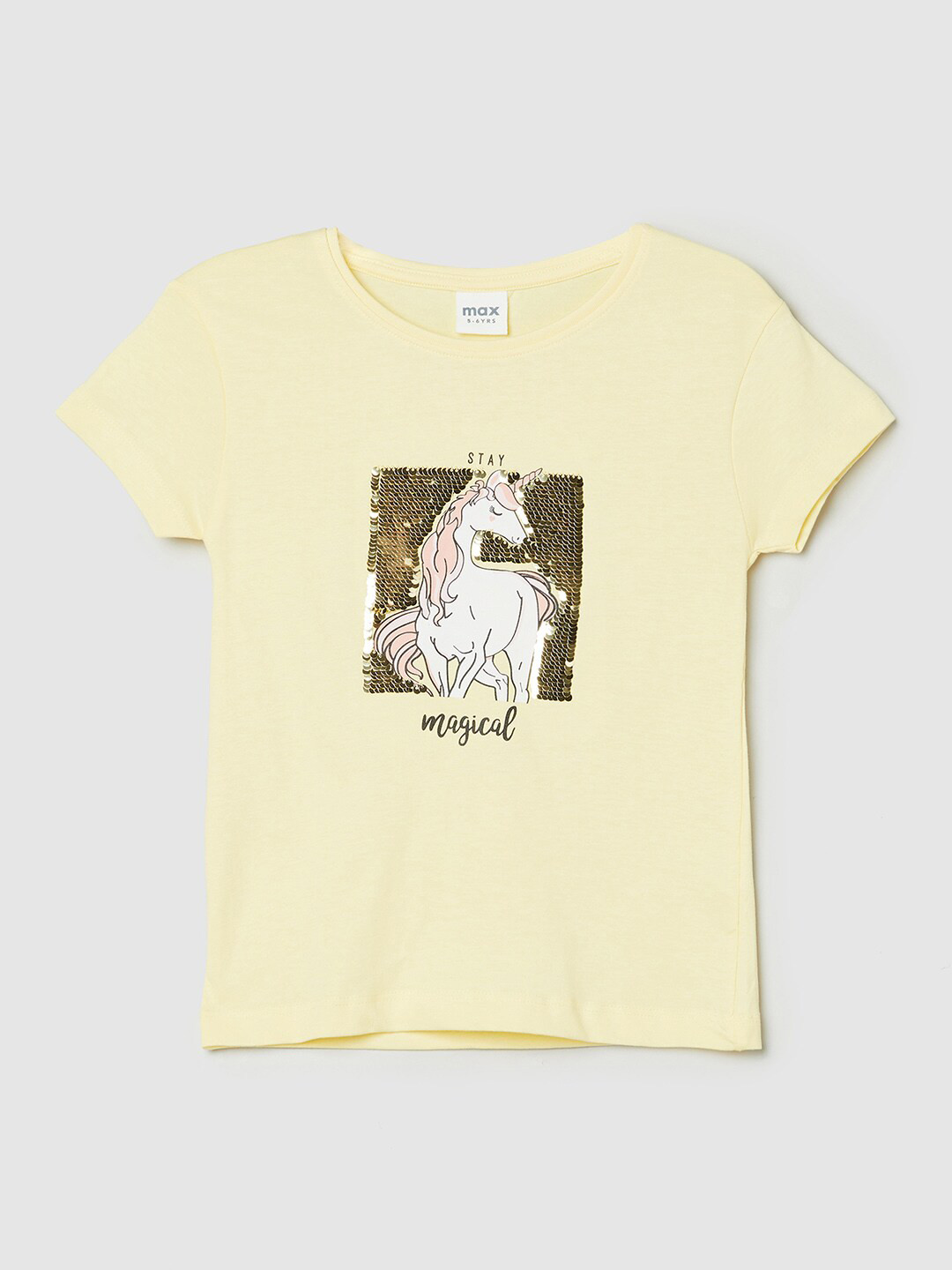 

max Girls Yellow Printed T-shirt