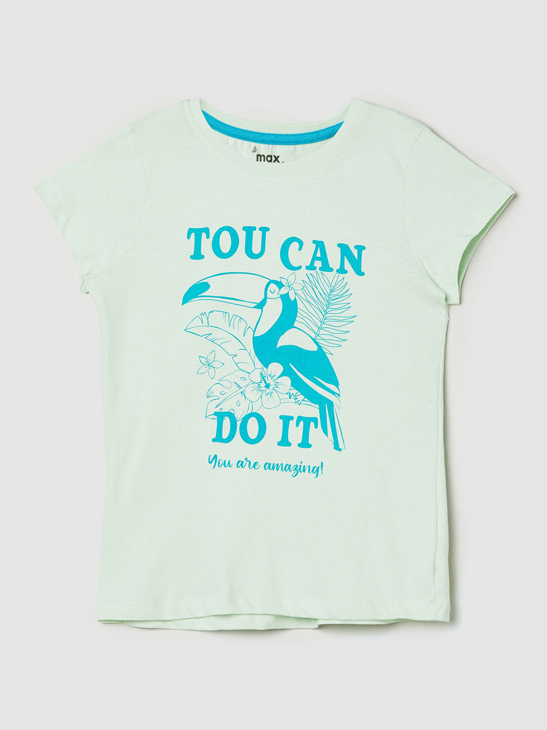 

max Girls Green Typography Printed Raw Edge T-shirt