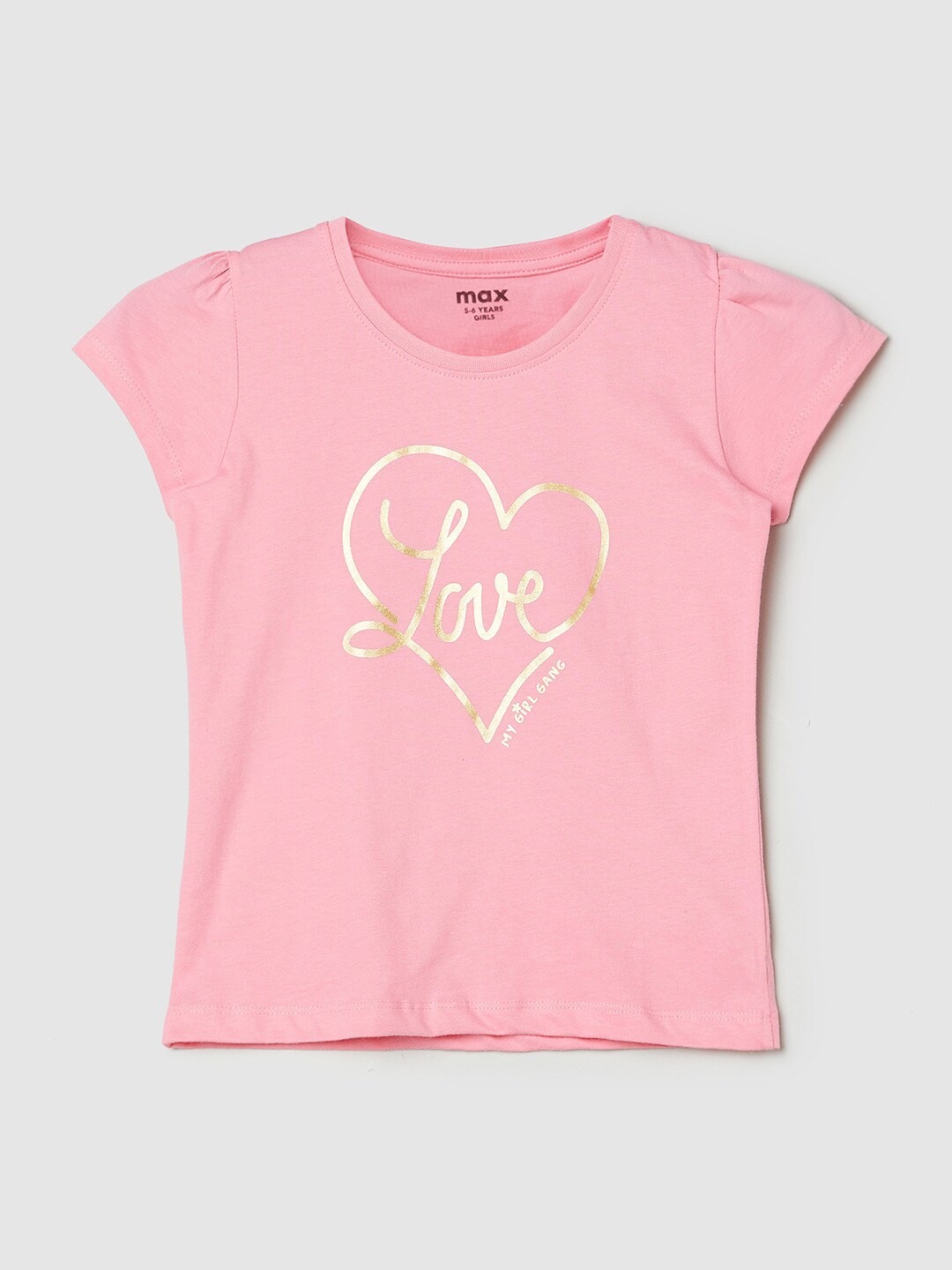 

max Girls Pink Typography Raw Edge T-shirt