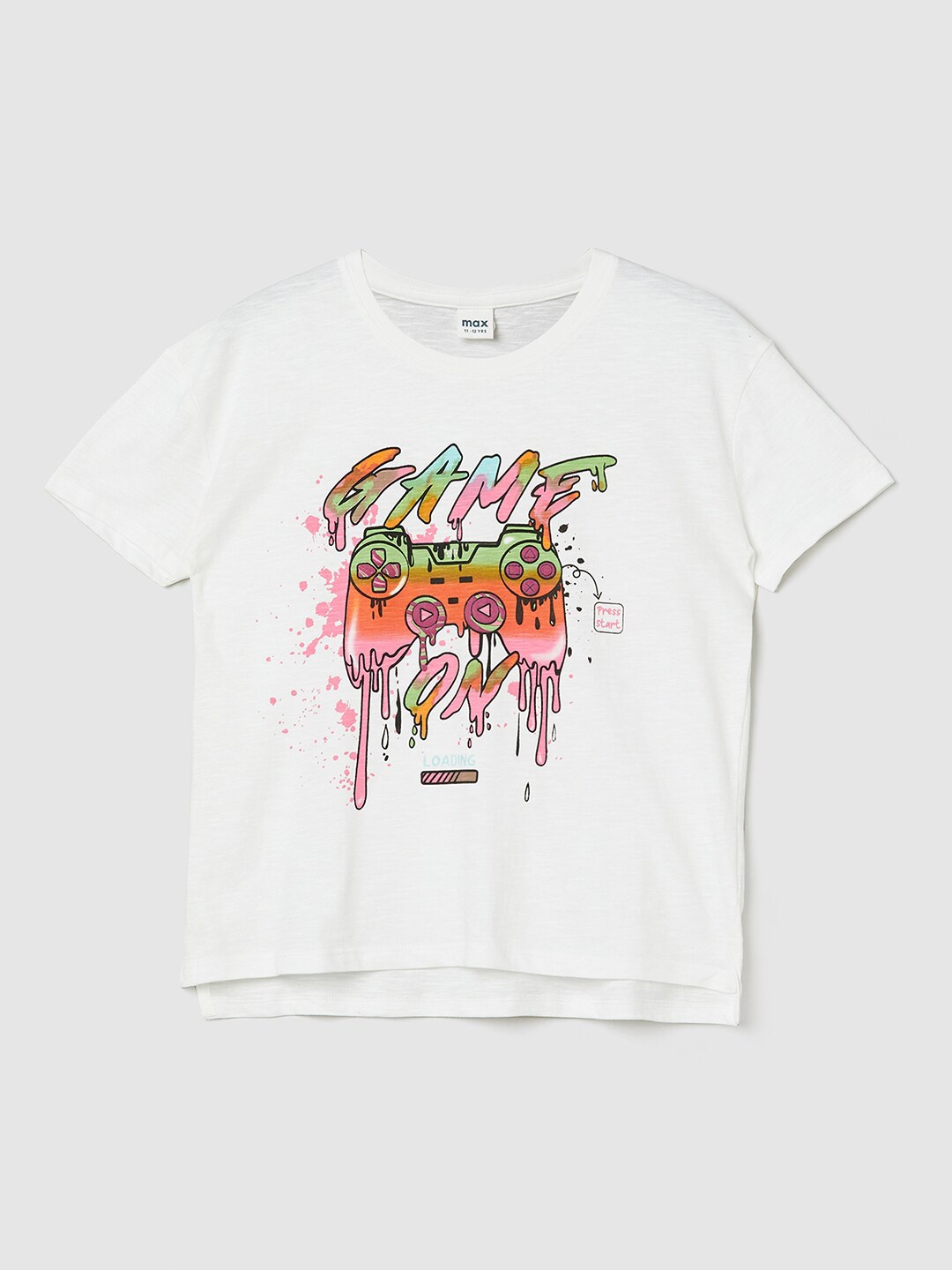 

max Girls Off White Printed Applique T-shirt