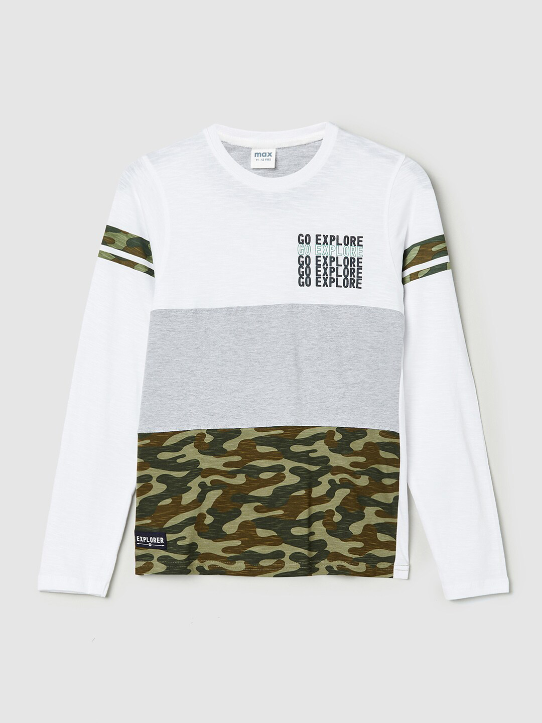 

max Boys White Typography Printed Applique T-shirt