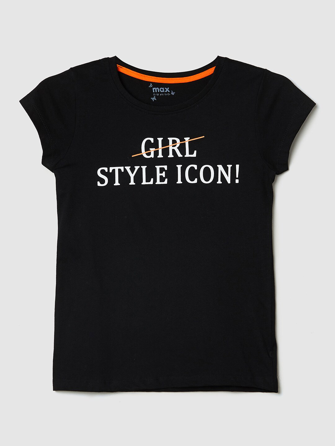 

max Girls Black Typography Printed Applique T-shirt