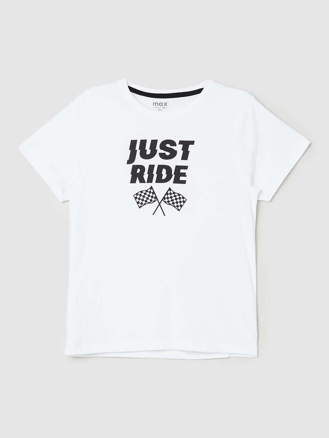 

max Boys White Typography Printed Cotton T-shirt
