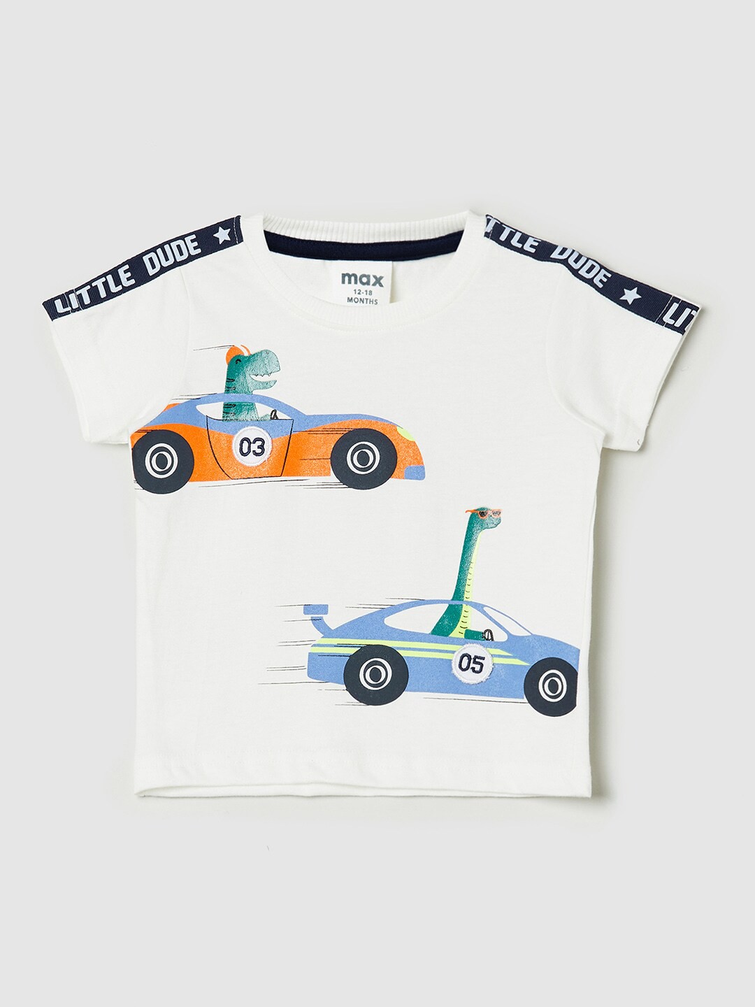 

max Boys White Printed Applique T-shirt