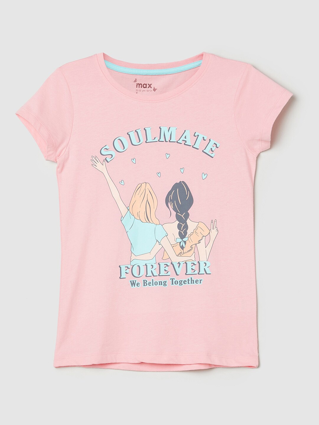 

max Girls Pink Printed Raw Edge T-shirt