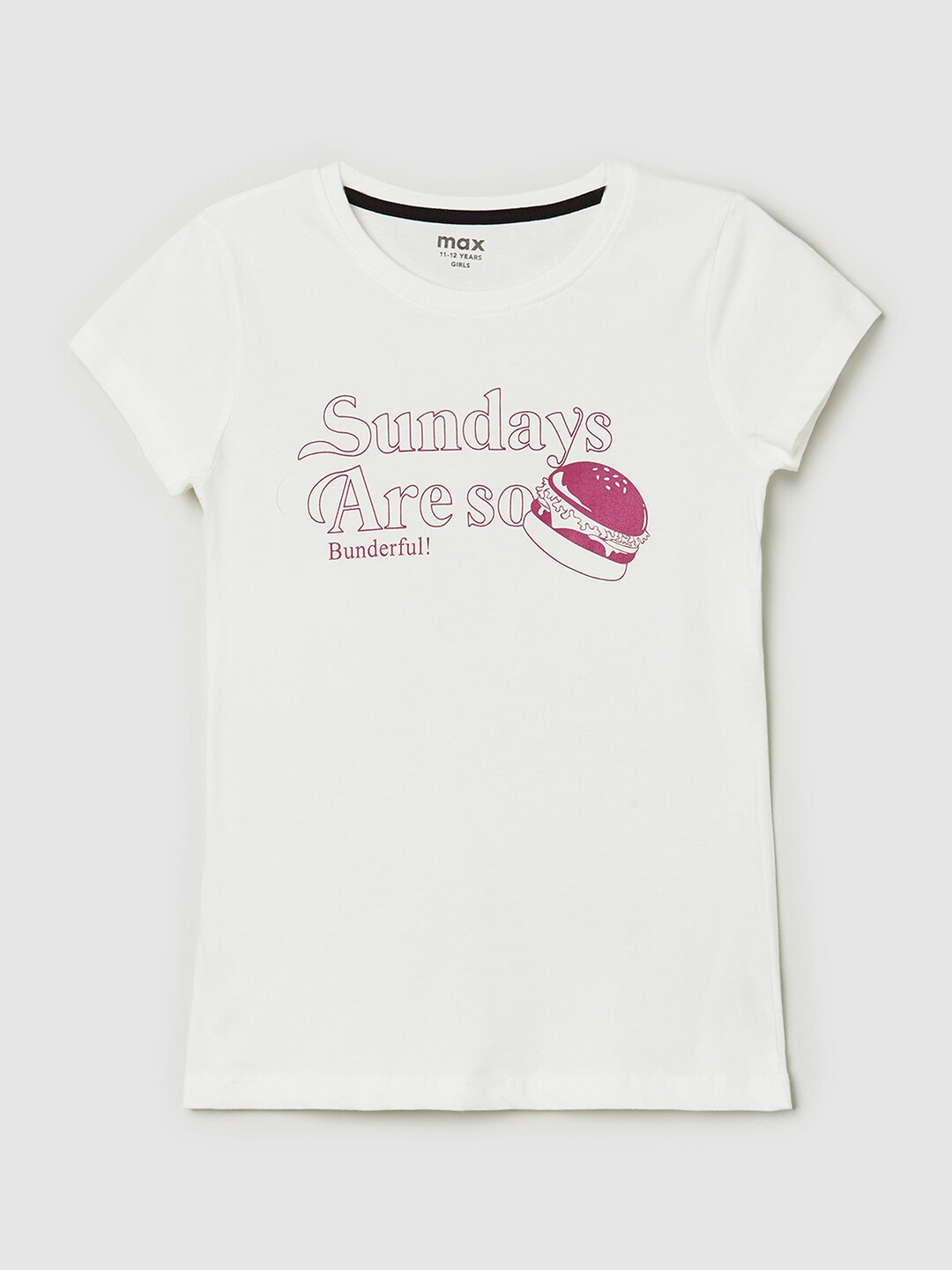 

max Girls White Typography Printed Applique T-shirt