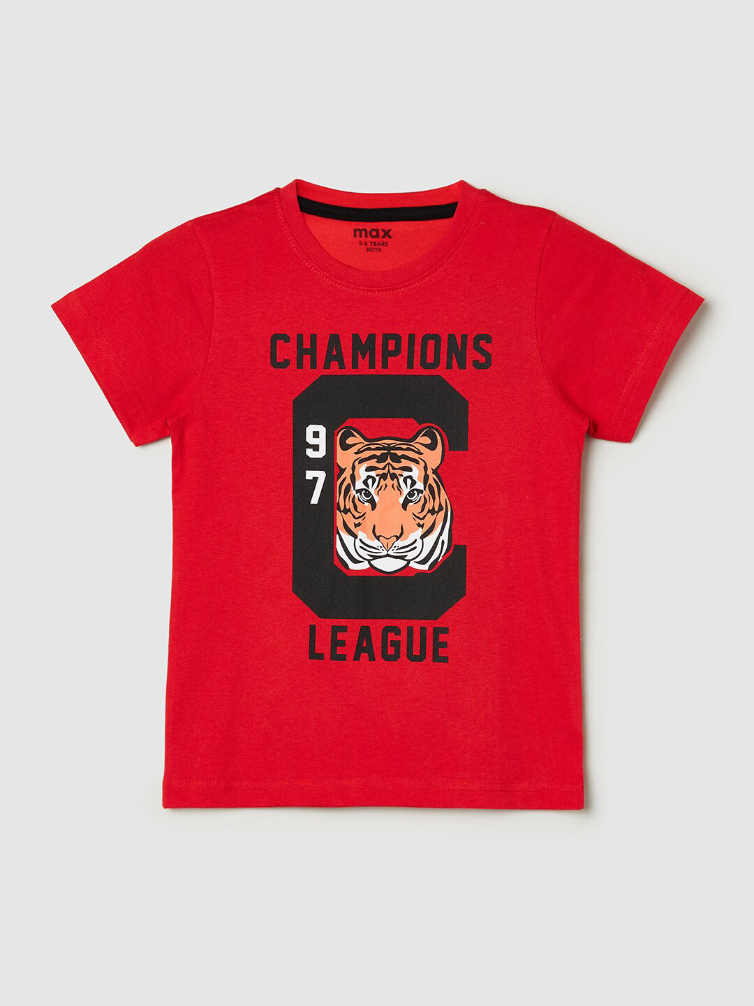 

max Boys Red Typography Printed Applique T-shirt