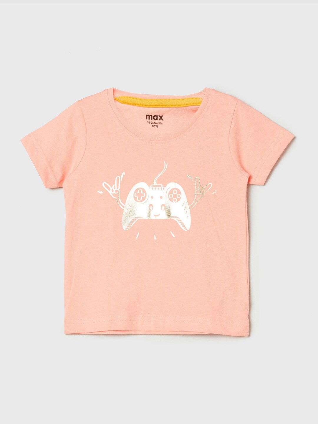 

max Boys Pink Printed Applique T-shirt