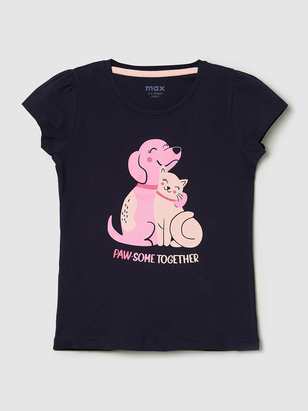 

max Girls Navy Blue Printed Applique T-shirt